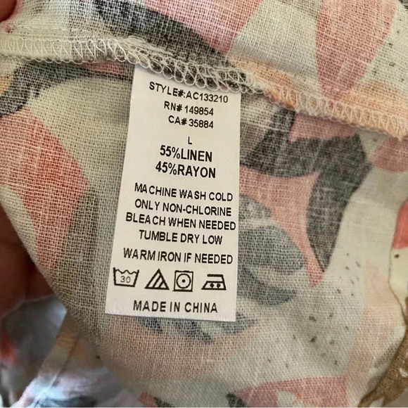 Sadie and Sage Tahiti Floral Tropical Linen Mini Dress V Neck Ruffle Hem: Large - Picture 13 of 13